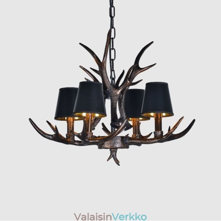 4 Vaaleanmusta maalaismainen taiteellinen Retro Antler Antler kattokruunu varjostimilla 4 Vaaleanmusta maalaismainen taiteellinen Retro Antler Antler kattokruunu varjostimilla