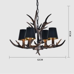 4 Vaaleanmusta maalaismainen taiteellinen Retro Antler Antler kattokruunu varjostimilla