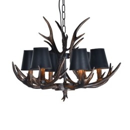 6 Vaaleanmusta maalaismainen taiteellinen Retro Antler Antler kattokruunu varjostimilla