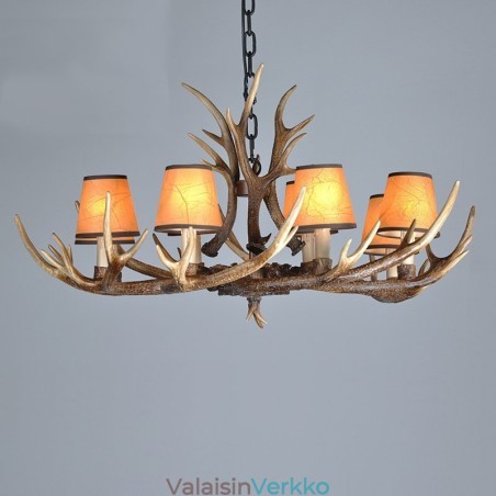 8 Vaalea maalaismainen taiteellinen Retro Antler Antler kattokruunu varjostimilla 8 Vaalea maalaismainen taiteellinen Retro Antler Antler kattokruunu varjostimilla