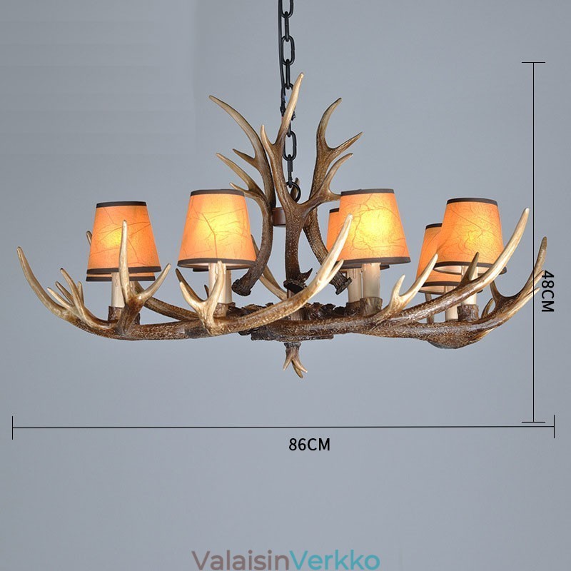 8 Vaalea maalaismainen taiteellinen Retro Antler Antler kattokruunu varjostimilla