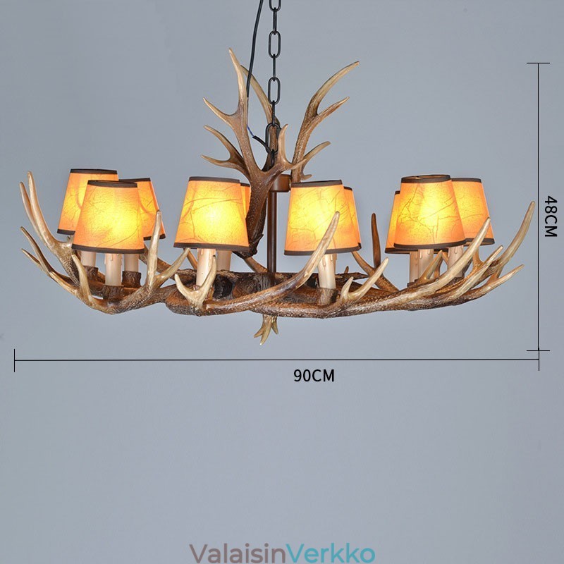 Retro Antler antiikkinen kattokruunu varjostimilla