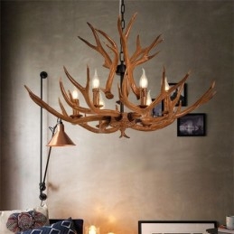 6 Vaalea maalaismainen taiteellinen Retro Antler Antler kattokruunu