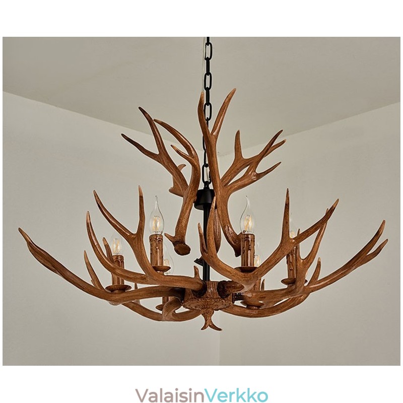 6 Vaalea maalaismainen taiteellinen Retro Antler Antler kattokruunu