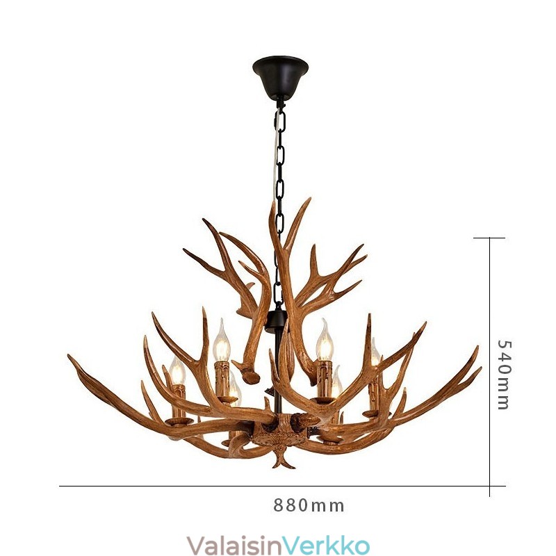 6 Vaalea maalaismainen taiteellinen Retro Antler Antler kattokruunu