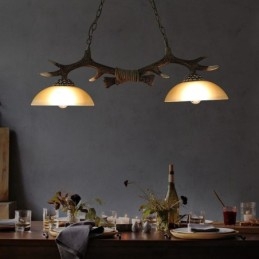 2 Vaaleanmusta maalaismainen taiteellinen Retro Antler Antler riippuvalaisin lasivarjostimella