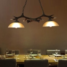 2 Vaaleanmusta maalaismainen taiteellinen Retro Antler Antler riippuvalaisin lasivarjostimella