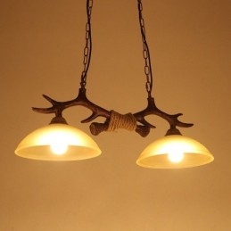 2 Vaaleanmusta maalaismainen taiteellinen Retro Antler Antler riippuvalaisin lasivarjostimella