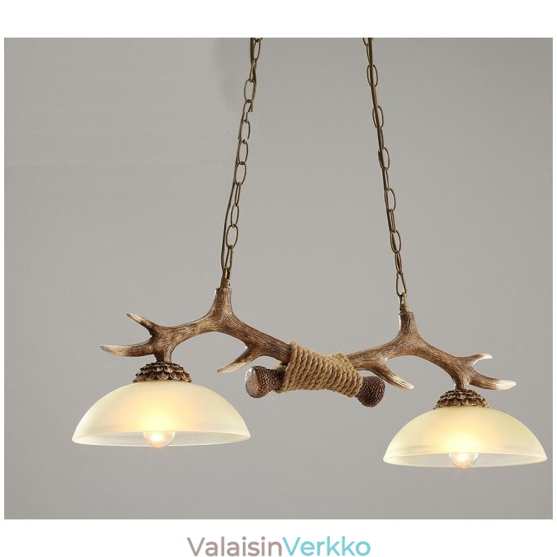 2 Vaaleanruskea maalaismainen taiteellinen Retro Antler Antler riippuvalaisin lasivarjostimella