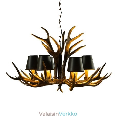6 Vaaleanmusta maalaismainen taiteellinen Retro Antler Antler kattokruunu varjostimilla 6 Vaaleanmusta maalaismainen taiteellinen Retro Antler Antler kattokruunu varjostimilla