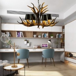 6 Vaaleanmusta maalaismainen taiteellinen Retro Antler Antler kattokruunu varjostimilla