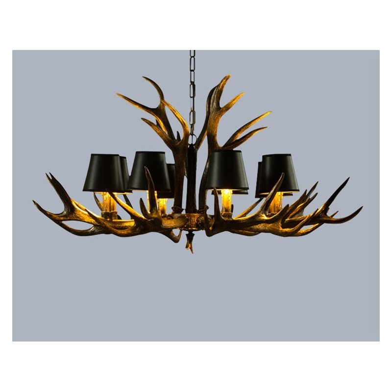8 Vaaleanmusta maalaismainen taiteellinen Retro Antler Antler kattokruunu varjostimilla