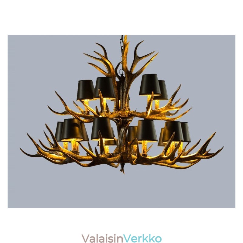 15 Vaaleanmusta maalaismainen taiteellinen Retro Antler Antler kattokruunu varjostimilla