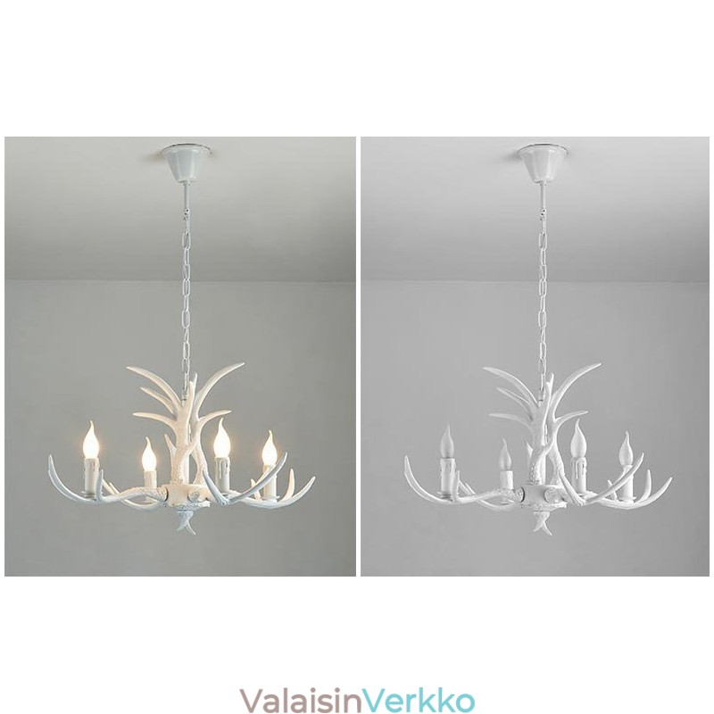 4 Vaalea valkoinen maalaismainen taiteellinen Retro Antler Antler kattokruunu