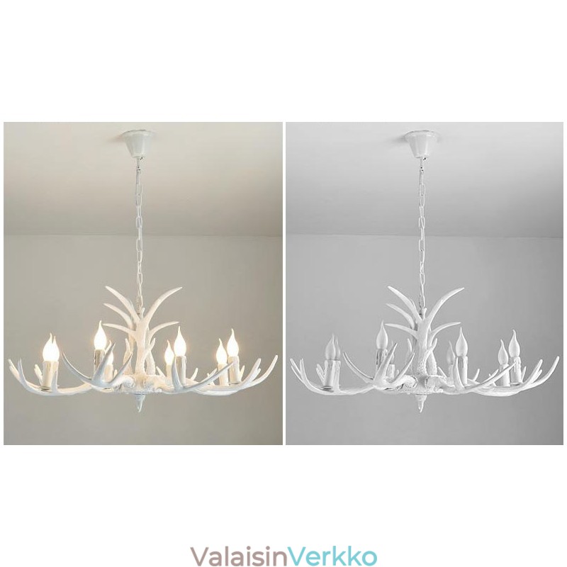 8 Vaalea valkoinen maalaismainen taiteellinen Retro Antler Antler kattokruunu