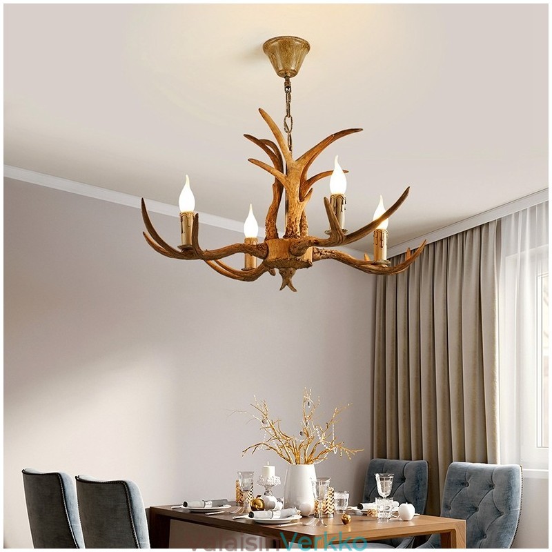 4 Vaalea maalaismainen taiteellinen retro Antler Antler kattokruunu