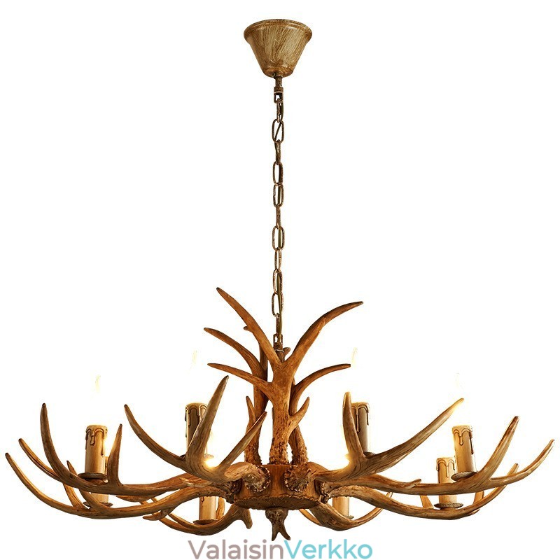8 Vaalea maalaismainen taiteellinen Retro Antler Antler kattokruunu