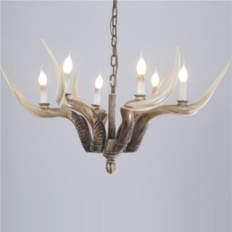 6 Vaalea maalaismainen taiteellinen Retro Antler Antler kattokruunu