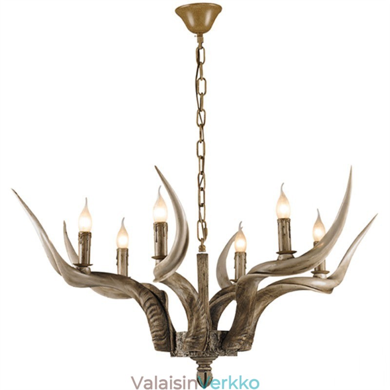 6 Vaalea maalaismainen taiteellinen Retro Antler Antler kattokruunu
