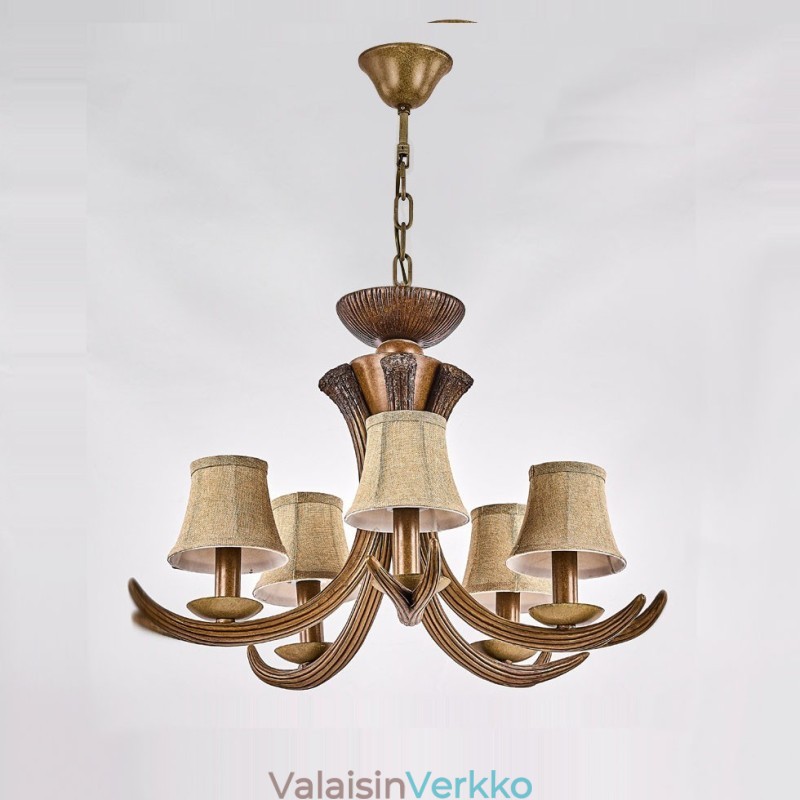 5 Vaaleaa maalaismainen taiteellinen Retro Antler Antler kattokruunu varjostimilla