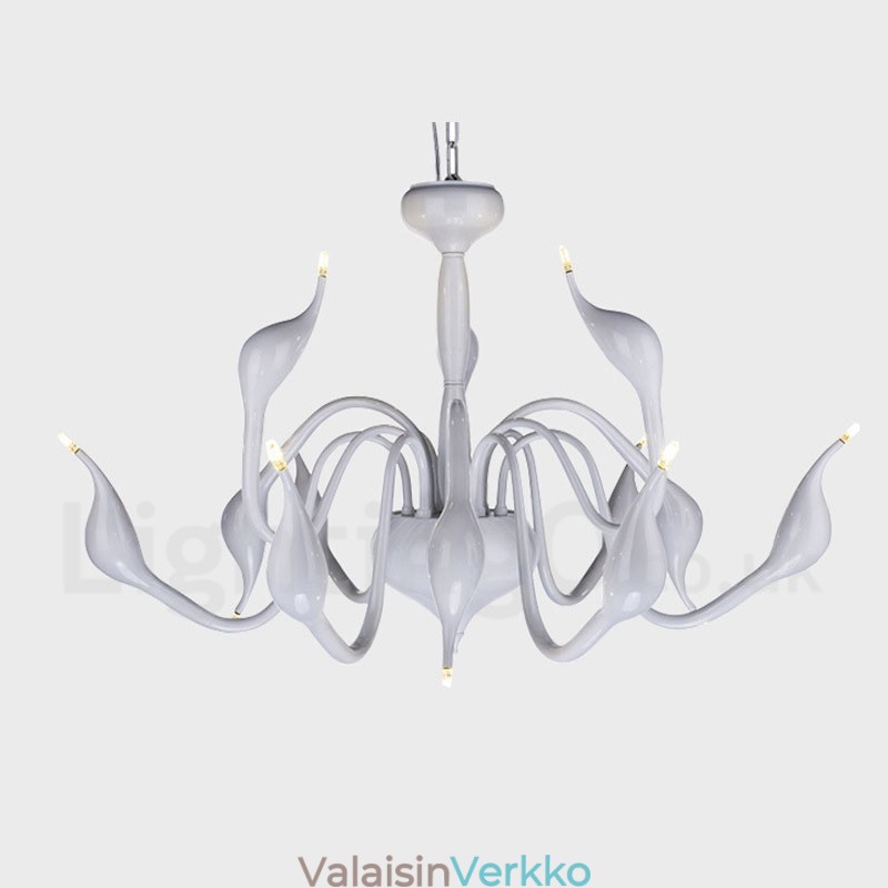 12 Light Moderni Swan White Metal kattokruunu riippuvalaisin