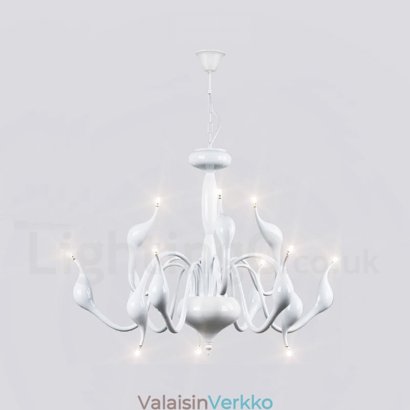 12 Light Moderni Swan White Metal kattokruunu riippuvalaisin
