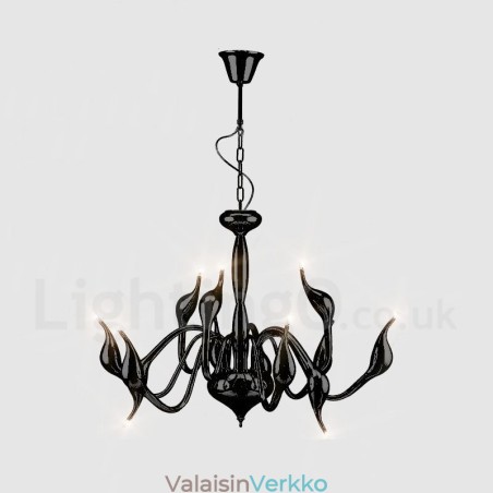 12 Light Moderni Swan Black Metal kattokruunu riippuvalaisin