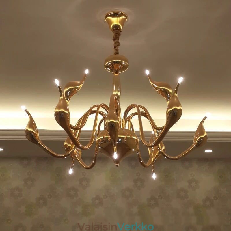 12 Light Moderni Swan Gold metallikattokruunu riippuvalaisin