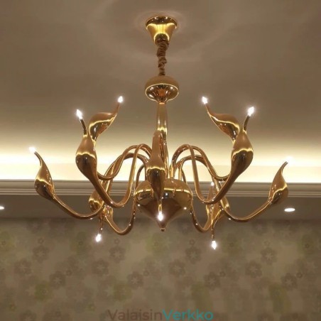 12 Light Moderni Swan Gold metallikattokruunu riippuvalaisin 12 Light Moderni Swan Gold metallikattokruunu riippuvalaisin