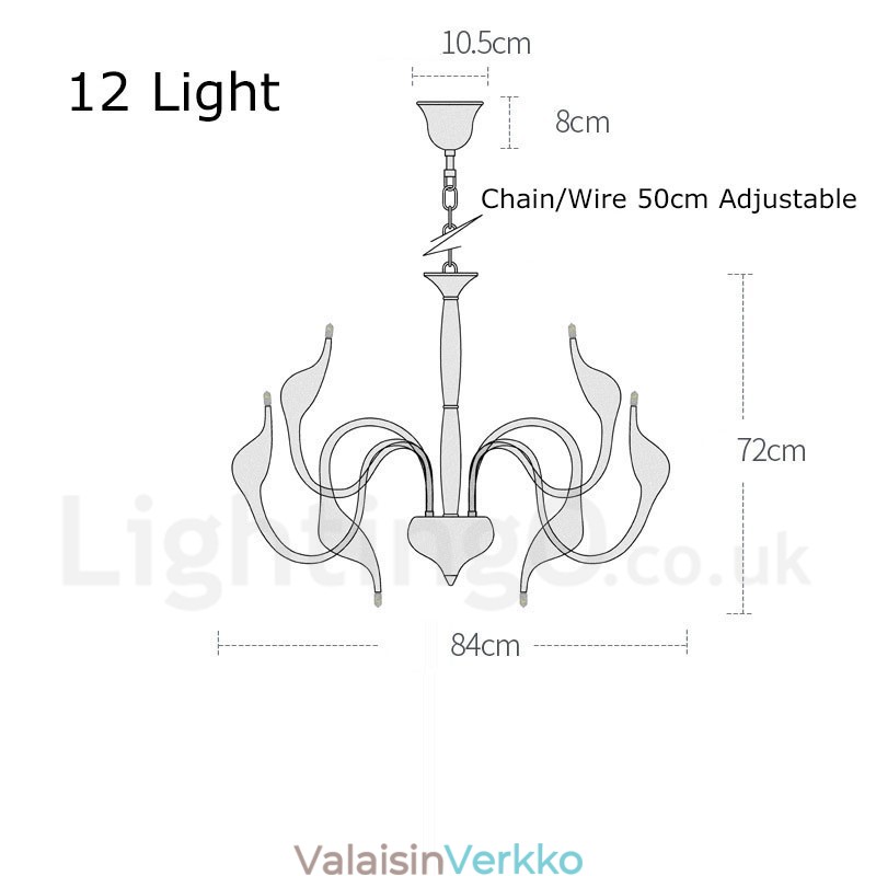 12 Light Moderni Swan Gold metallikattokruunu riippuvalaisin