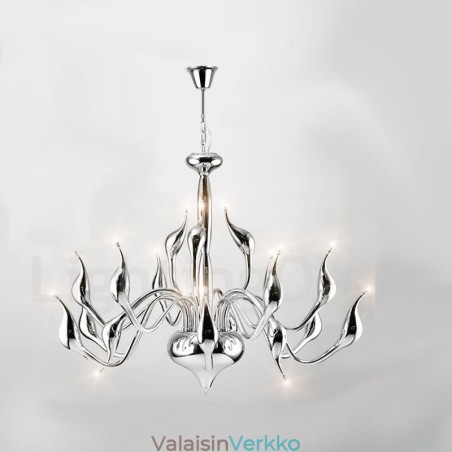 18 Lights Stainless Post Modern Swan Kattokruunu Light G4 kromi viimeistelty 18 Lights Stainless Post Modern Swan Kattokruunu Light G4 kromi viimeistelty