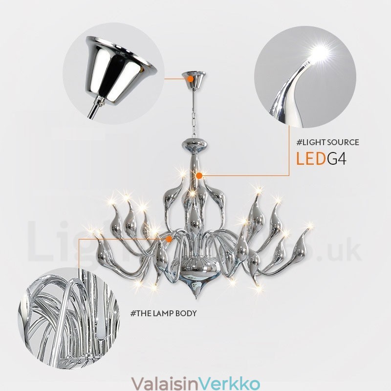 18 Lights Stainless Post Modern Swan Kattokruunu Light G4 kromi viimeistelty