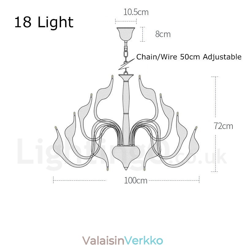 18 valoa ruostumaton Post Modern Swan kattokruunu valo G4 kullanvärinen