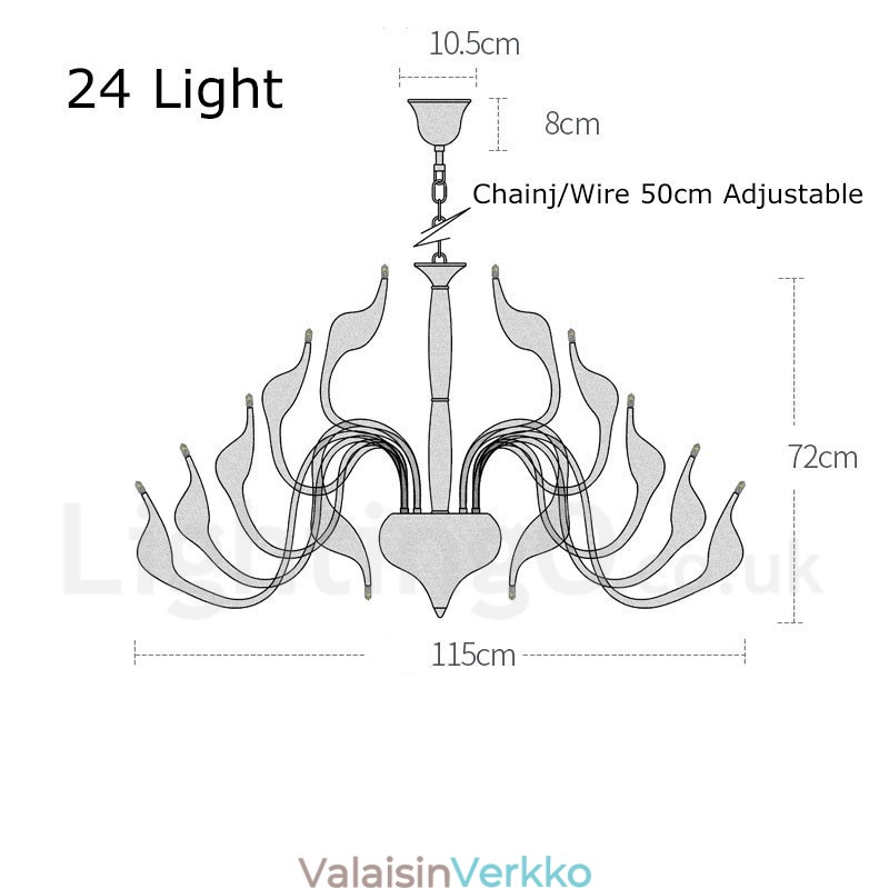24 valoa Moderni Swan kattokruunu Valo G4 valkoinen pinnoitus