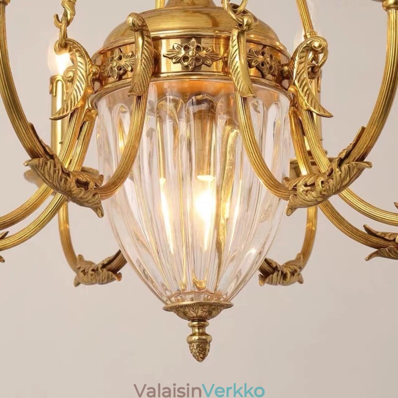 Luksus ranskalainen All Copper Crystal Kattokruunu Lamppu Ruokailuvalaisin Kattokruunu