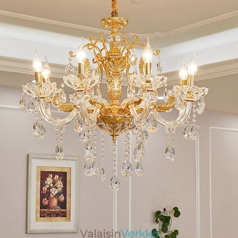 6 Light 8 Light Luxury Gold Color Crystal kynttilän kattokruunu