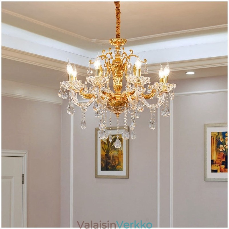 6 Light 8 Light Luxury Gold Color Crystal kynttilän kattokruunu