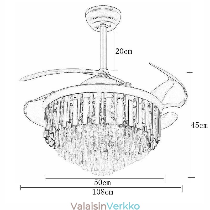 Sisäänvedettävä kattotuuletin Kevyt kristallikattotuuletin