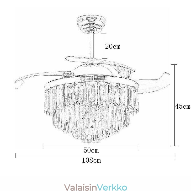 Sisäänvedettävä kattotuuletin Kevyt kristallikattotuuletin