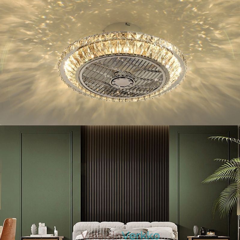 Crystal Ceiling Fan Light kultainen pyöreä kattolamppu
