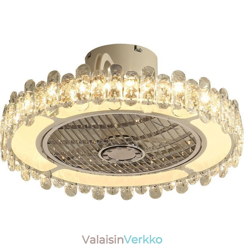 Crystal Ceiling Fan Light kultainen pyöreä kattolamppu