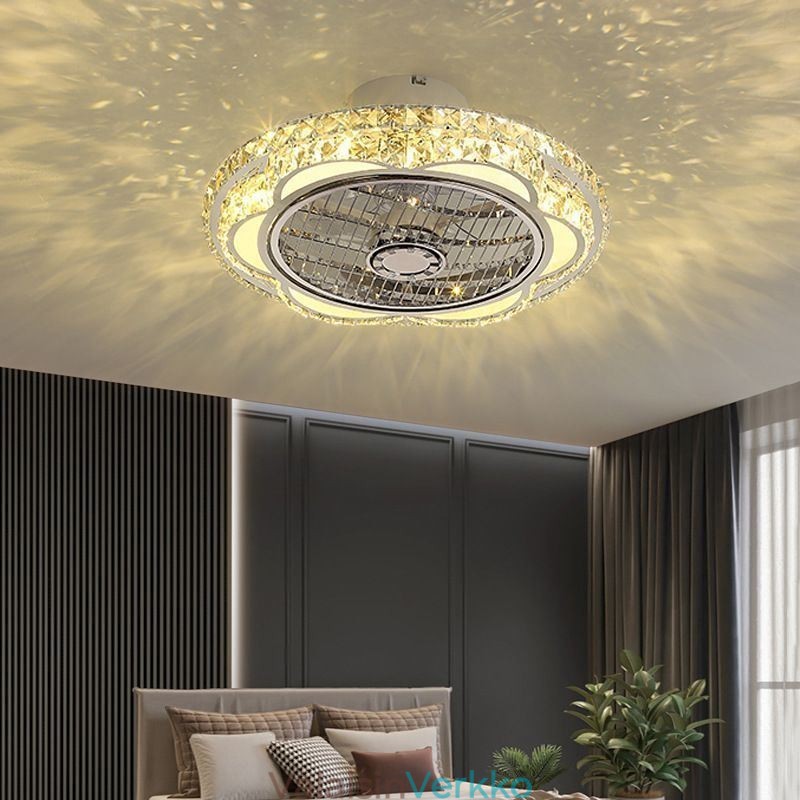 Crystal Ceiling Fan Light kultainen pyöreä kattolamppu