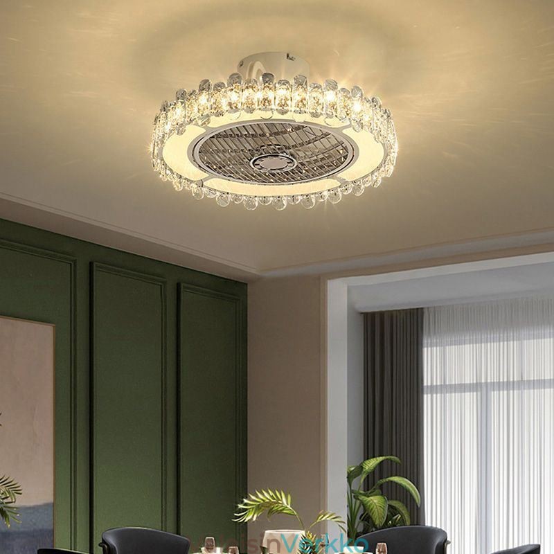 Crystal Ceiling Fan Light kultainen pyöreä kattolamppu
