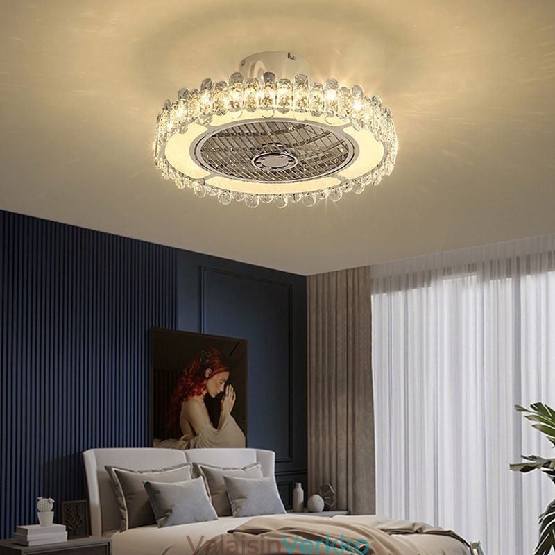 Crystal Ceiling Fan Light kultainen pyöreä kattolamppu