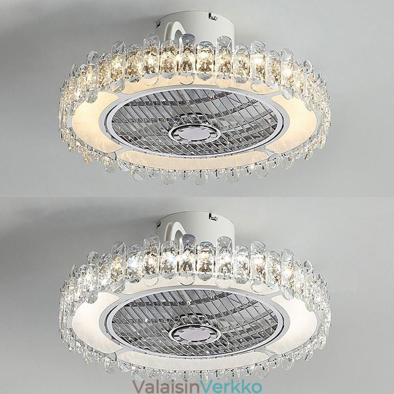 Crystal Ceiling Fan Light kultainen pyöreä kattolamppu