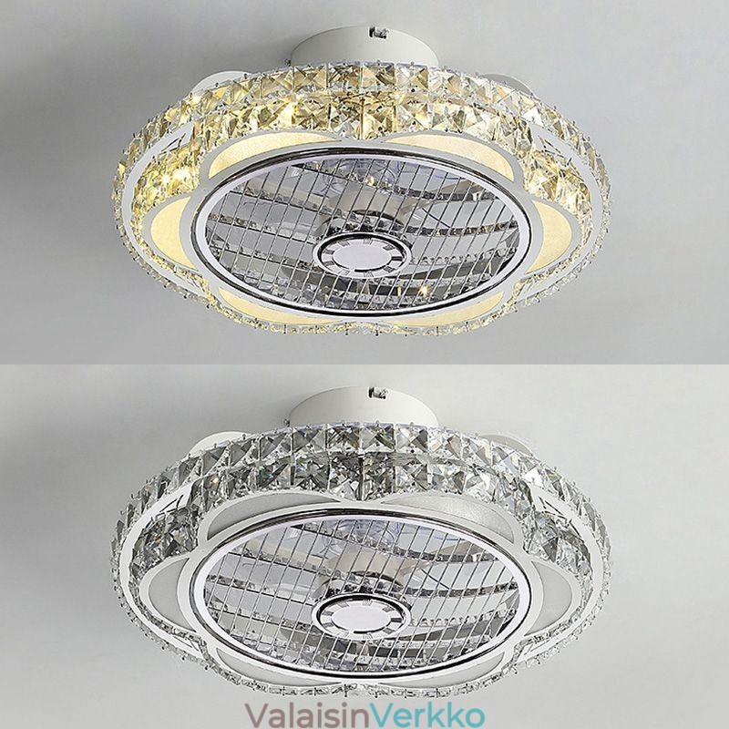 Crystal Ceiling Fan Light kultainen pyöreä kattolamppu