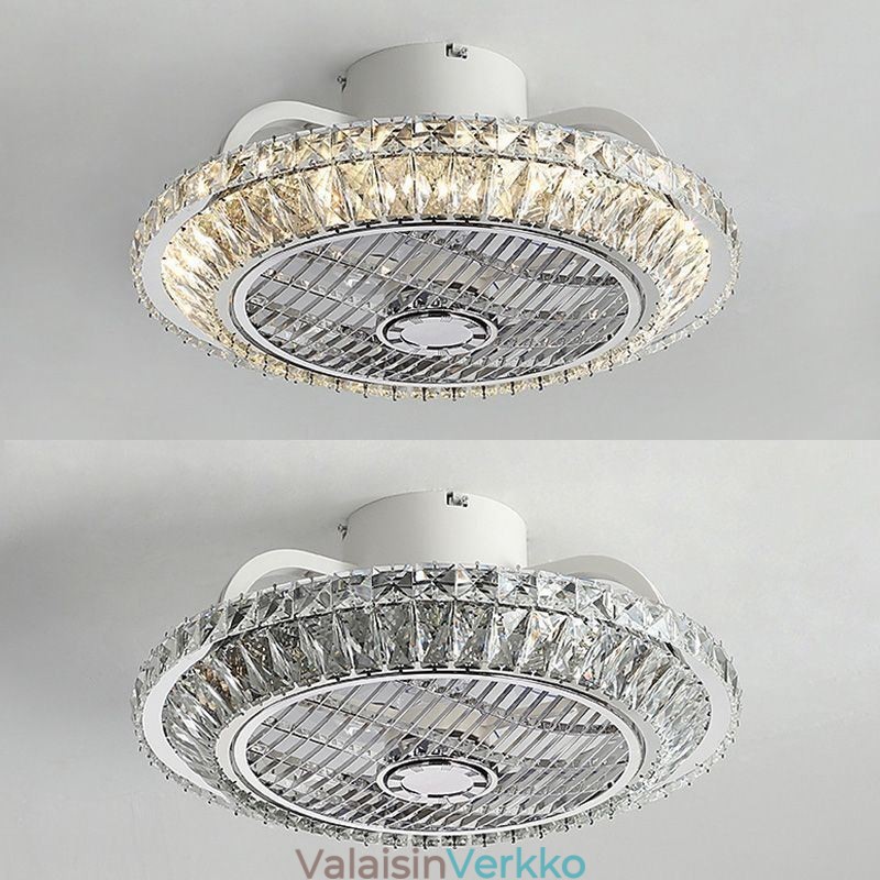 Crystal Ceiling Fan Light kultainen pyöreä kattolamppu