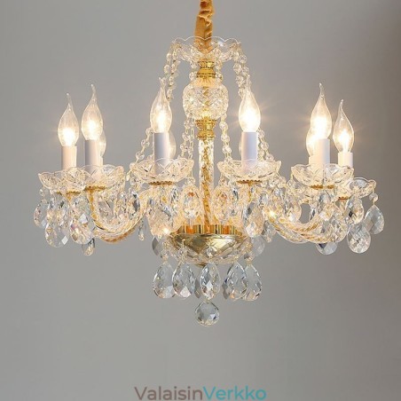 Läpinäkyvä kristallikruunu European Gold Body Luxury koristeellinen kattovalaisin Läpinäkyvä kristallikruunu European Gold Body Luxury koristeellinen kattovalaisin