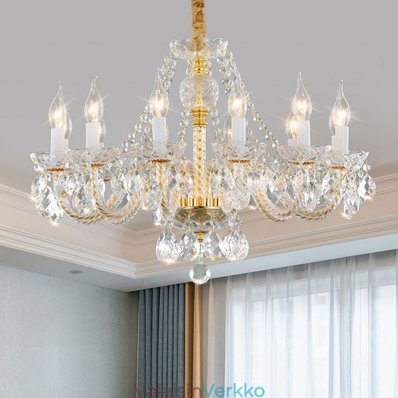 Läpinäkyvä kristallikruunu European Gold Body Luxury koristeellinen kattovalaisin