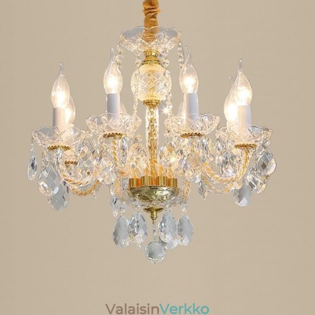 Eurooppalainen kirkas kristallikruunu lasilamppurunko 8 valoa kultainen kattolamppu